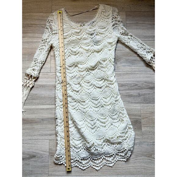 Miss Me Ivory Crochet Lace Dress Fringe Sleeves Women’s Size Small NWT - Picture 12 of 13